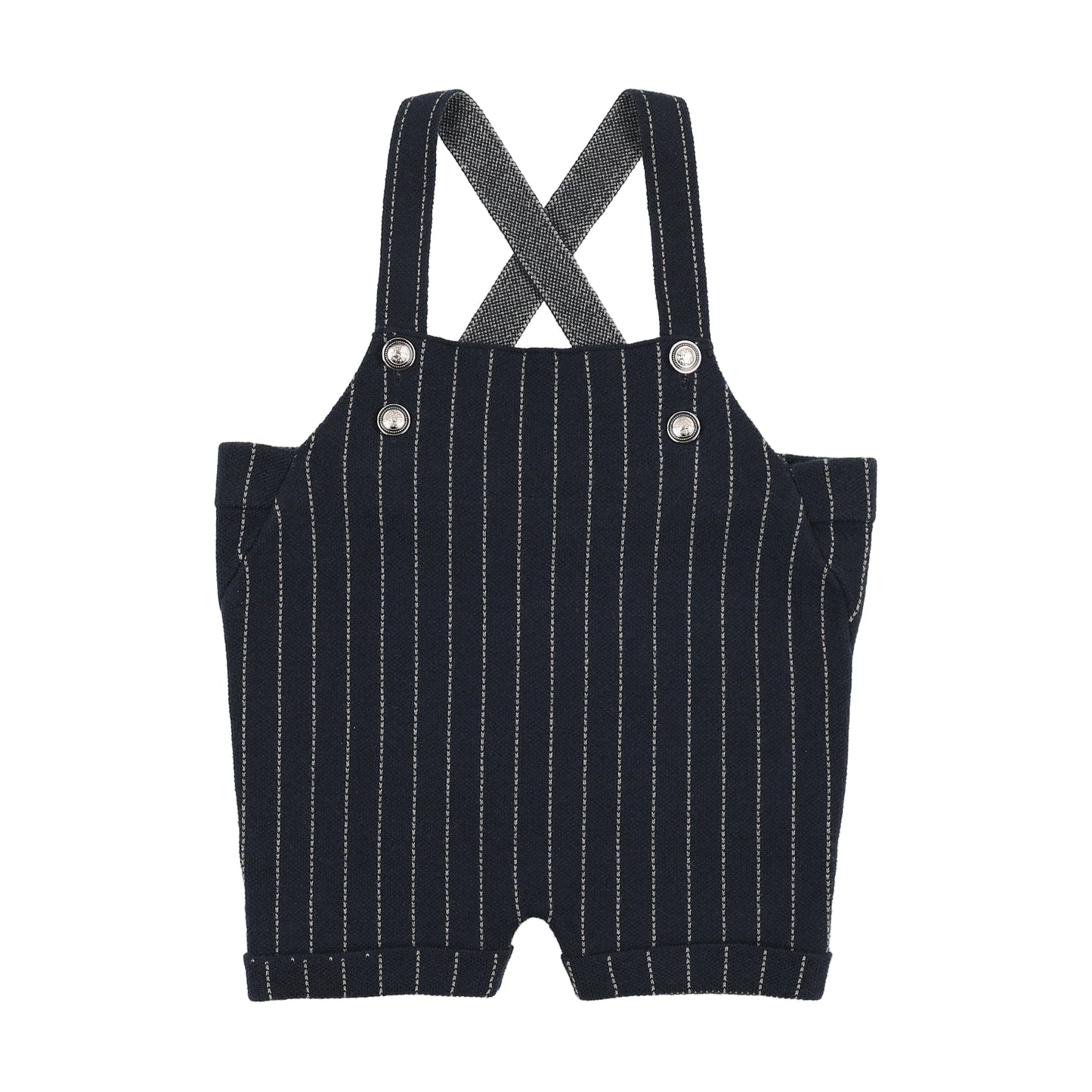 SWEET THREADS NAVY STRIPE BUTTON OVERALLS