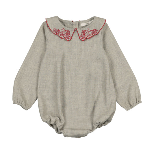 SWEET THREADS GREY EMBROIDERED COLLAR ROMPER