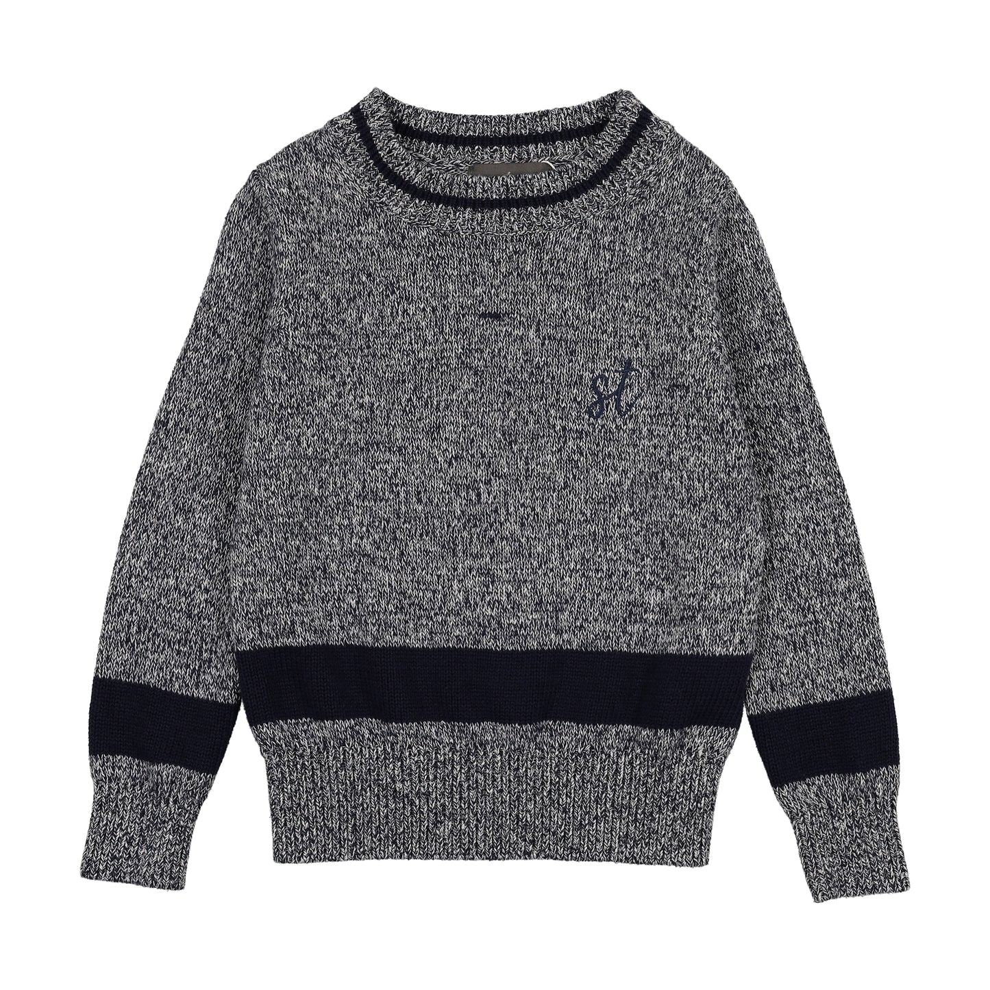 SWEET THREADS NAVY VARSITY TRIM KNIT SWEATER