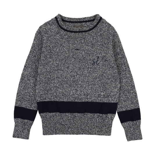 SWEET THREADS NAVY VARSITY TRIM KNIT SWEATER