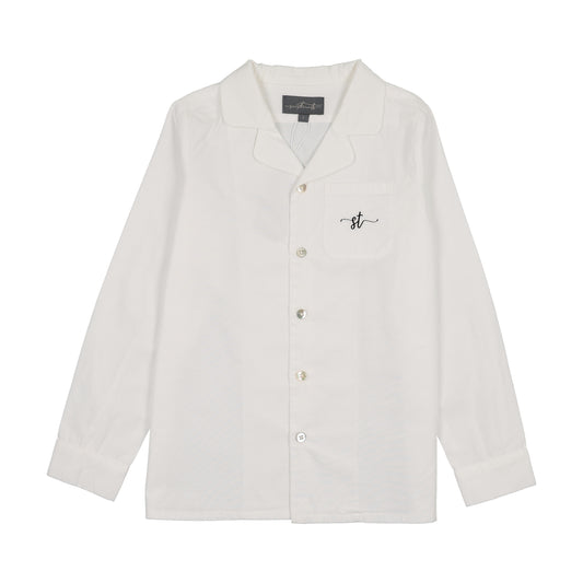 SWEET THREADS WHITE COLLAR EMBLEM SHIRT