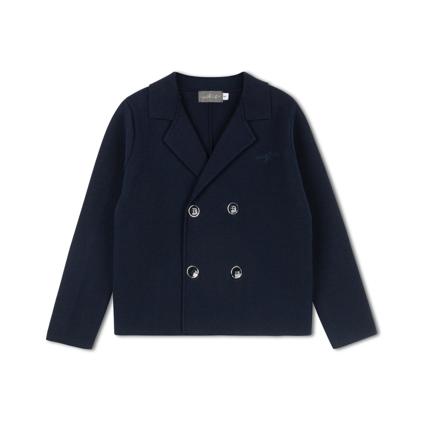 SWEET THREADS NAVY DOUBLE BREASTED KNIT BLAZER
