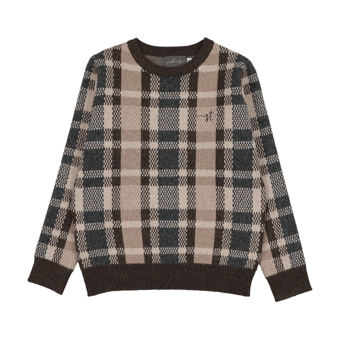 SWEET THREADS BROWN PLAID SWEATER
