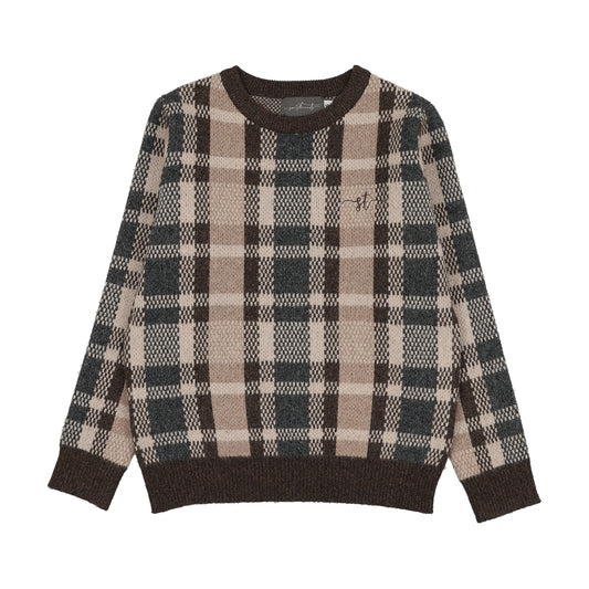SWEET THREADS BROWN PLAID SWEATER