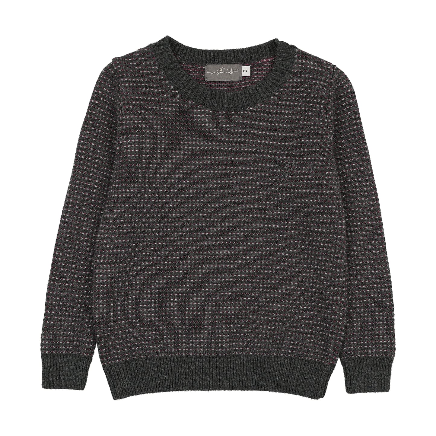 SWEET THREADS PLUM/GREY TRIM KNIT SWEATER