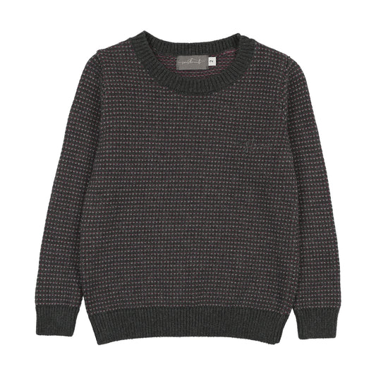 SWEET THREADS PLUM/GREY TRIM KNIT SWEATER