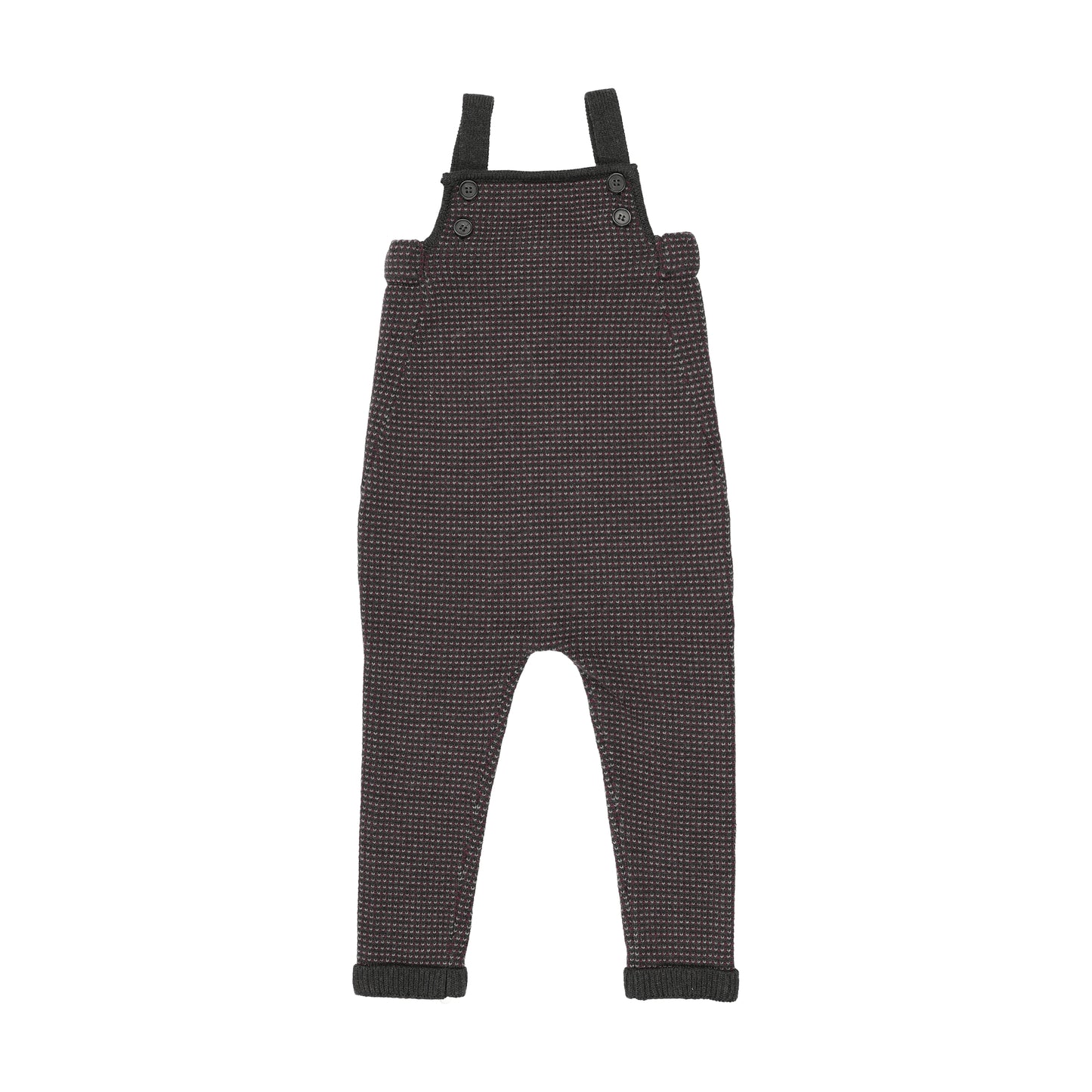 SWEET THREADS PLUM/GREY PATTERN KNIT OVERALLS