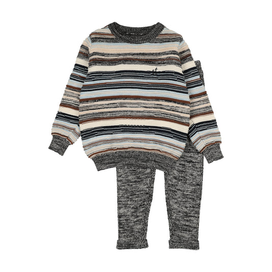 SWEET THREADS  MULTICOLOR STRIPED KNIT SWEATER SET