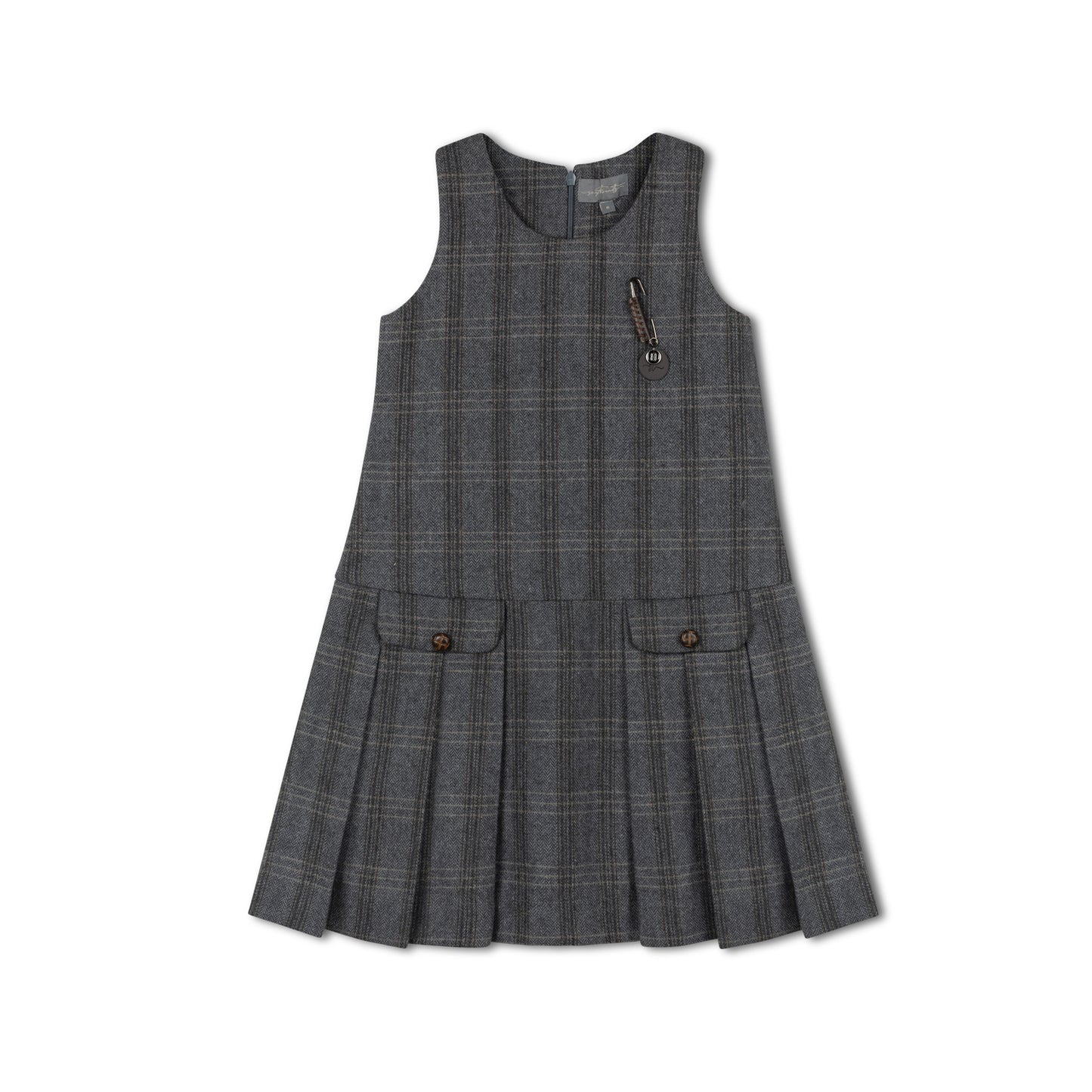 SWEET THREADS CHARCOAL PLAID PLEATED POCKET JUMPER