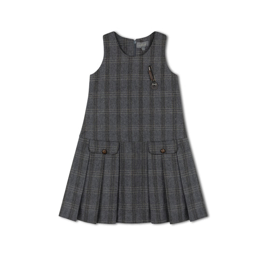 SWEET THREADS CHARCOAL PLAID PLEATED POCKET JUMPER
