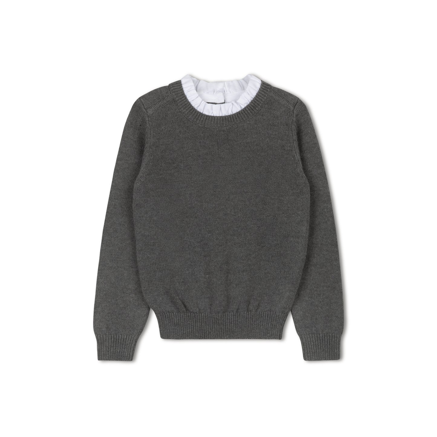 SWEET THREADS GREY RUFFLE COLLAR KNIT SWEATER