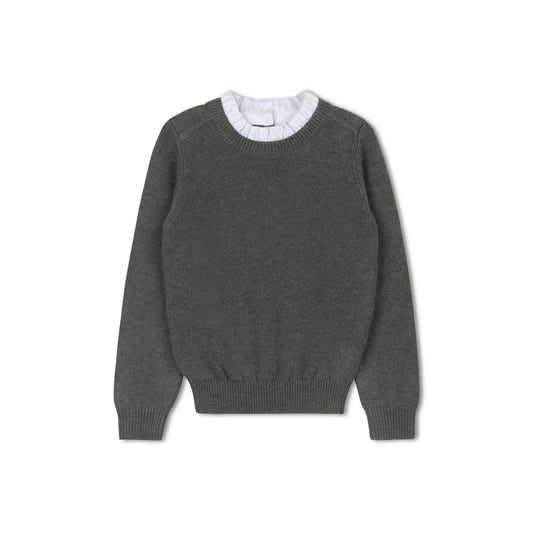 SWEET THREADS GREY RUFFLE COLLAR KNIT SWEATER