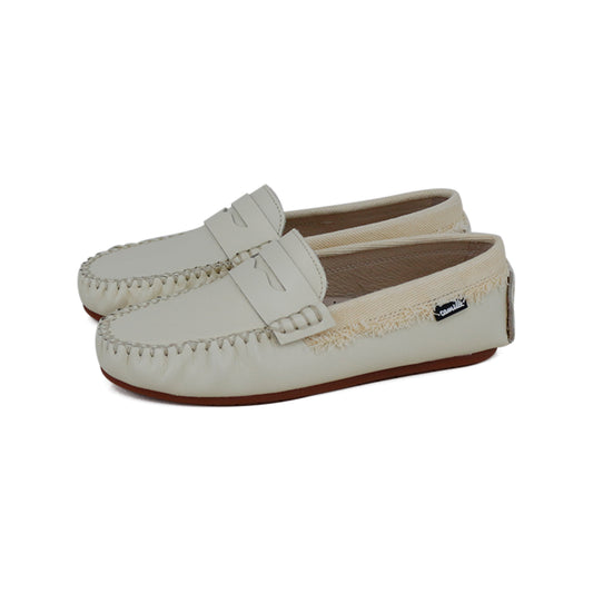 CAMILLE KIDS PALE YELLOW FRAYED EDGE PENNY LOAFER