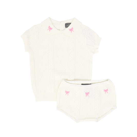 SWEET THREADS IVORY CABLE KNIT BOW TRIM SET