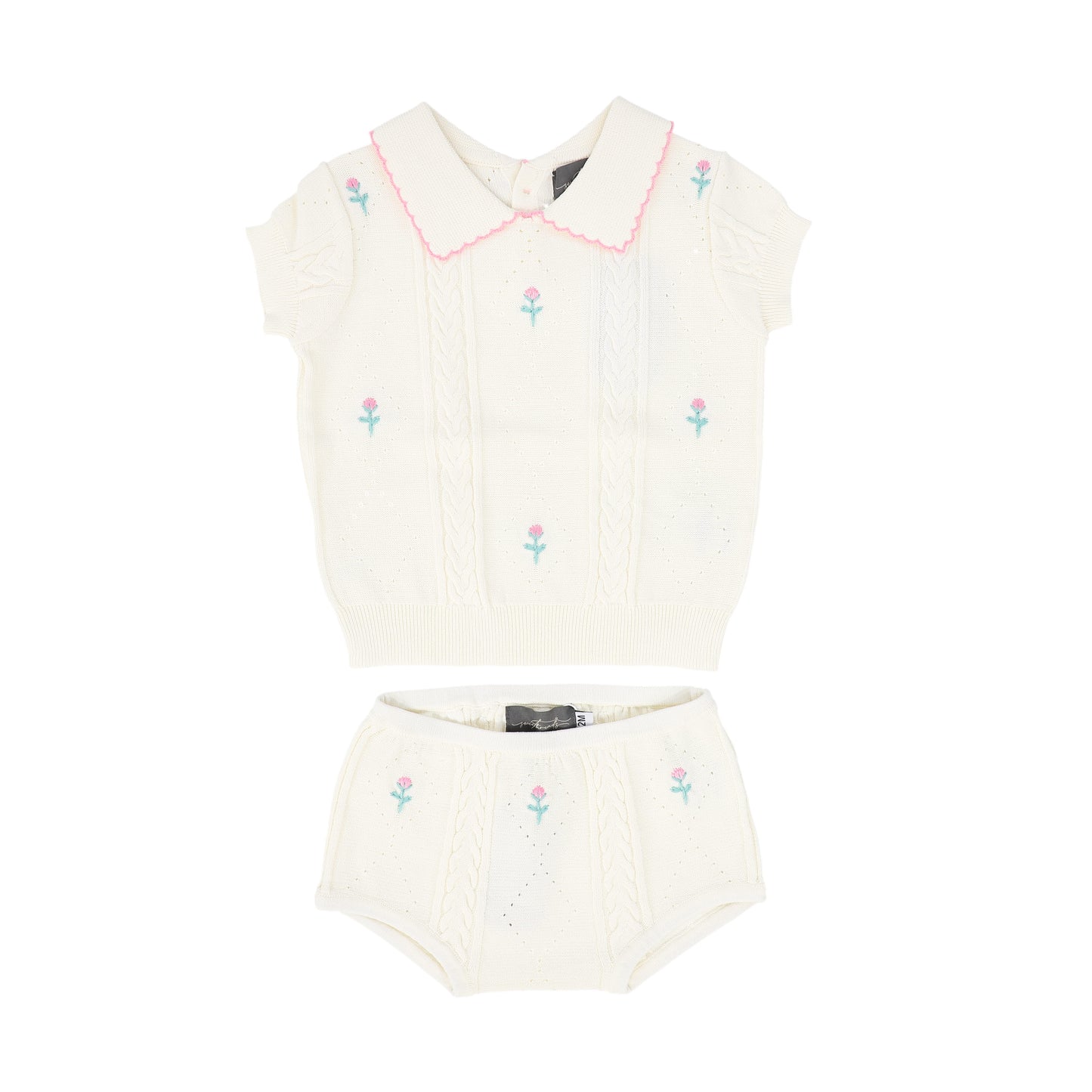 SWEET THREADS CREAM FLORAL KNIT BLOOMER SET