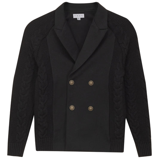 MANN BLACK PONTE KNIT BUTTON BLAZER