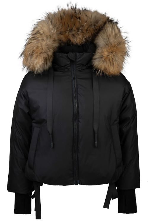 PRAMIE BLACK/NATURAL FUR TRIM COAT