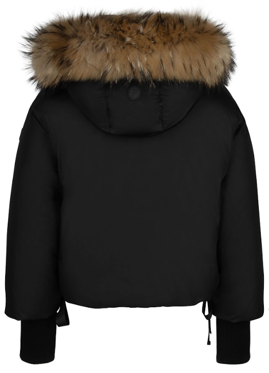 PRAMIE BLACK/NATURAL FUR TRIM COAT