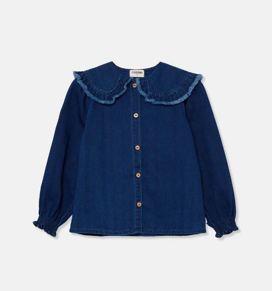 MY LITTLE COZMO BLUE DENIM PETER PAN COLLAR TOP [FINAL SALE]