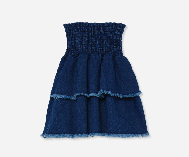 MY LITTLE COZMO BLUE DENIM SMOCKED LAYER SKIRT