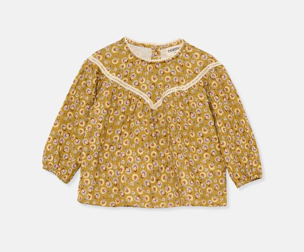 MY LITTLE COZMO MUSTARD BOHO FLORAL TOP [FINAL SALE]