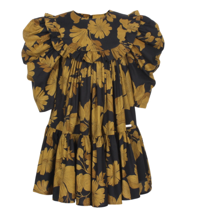 JESSIE AND JAMES BLACK/YELLOW FLORAL RUFFLE TRIM DRESS [FINAL SALE]