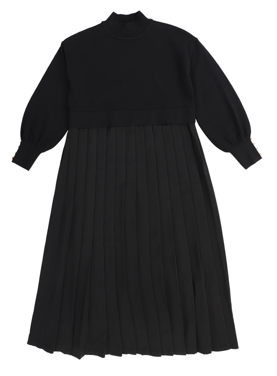 Valentina Black Pleated Bottom Knit Top Dress [FINAL SALE]