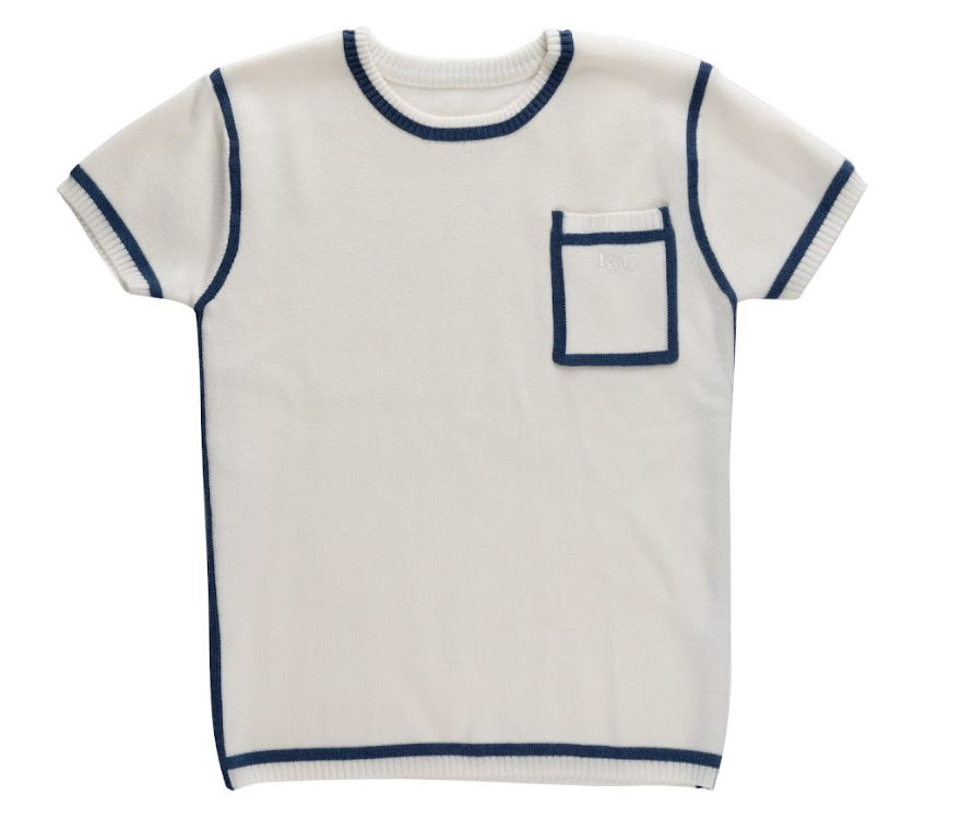 KIPP IVORY/BLUE TRIM KNIT SWEATER