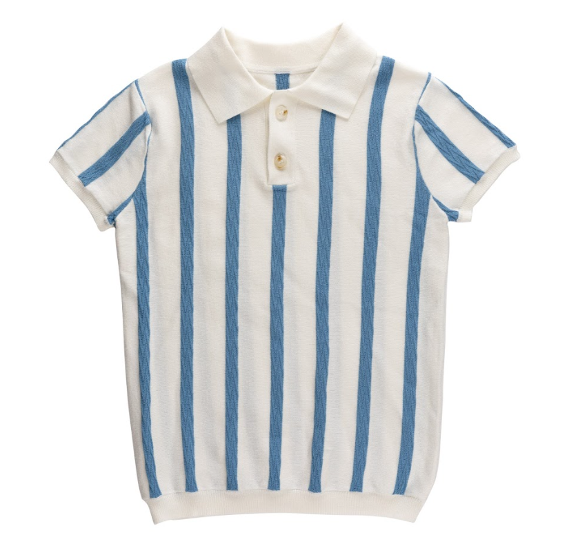 KIPP IVORY/BLUE STRIPED KNIT COLLAR SWEATER