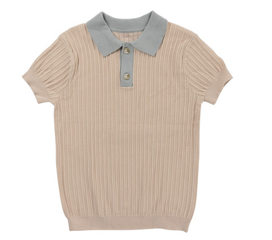 KLAI TAN TRIM RIBBED SWEATER