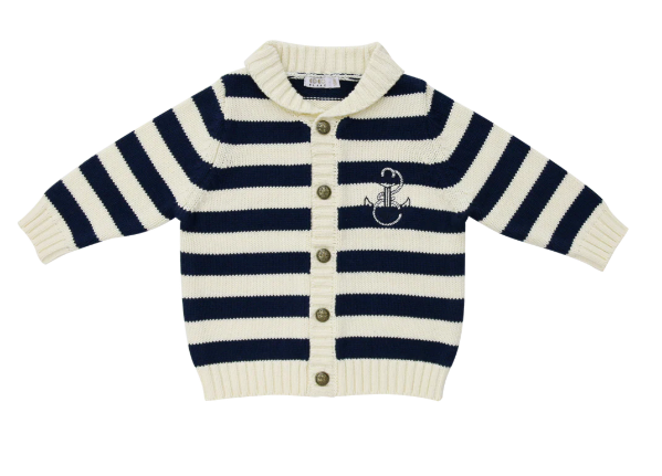 COCO BLANC NAVY/CREAM SHAWL COLLAR SWEATER