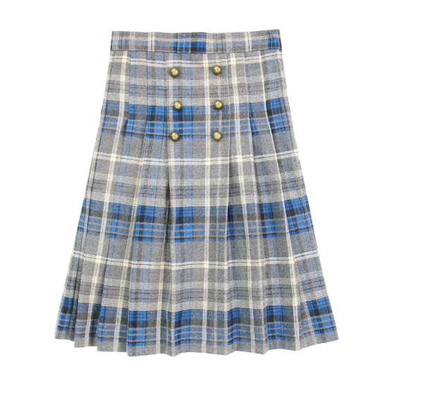 COCO BLANC GREY/BLUE PLAID BUTTON SKIRT