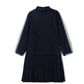 ELLE RAE NAVY VELVET DOTTED PLEAT DRESS