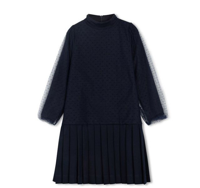 ELLE RAE NAVY VELVET DOTTED PLEAT DRESS