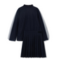 ELLE RAE NAVY VELVET DOTTED PLEAT SET