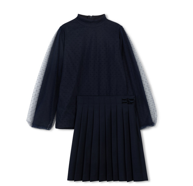 ELLE RAE NAVY VELVET DOTTED PLEAT SET