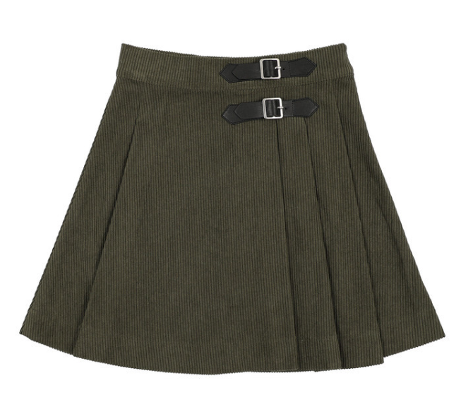 ELLE RAE GREEN CORDUROY BUCKLE SKIRT