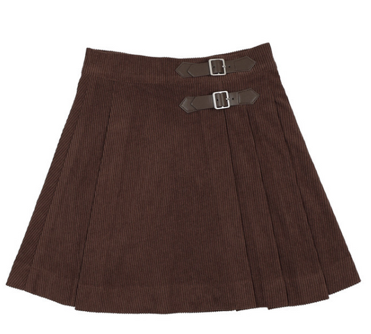 ELLE RAE BROWN CORDUROY BUCKLE SKIRT