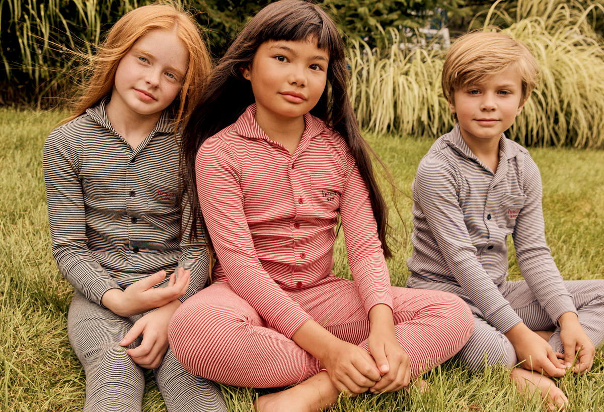 HEVEN CHILD NAVY STRIPED COLLAR PAJAMA SET