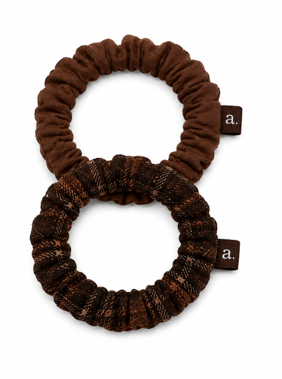ARCHI BROWN PLAID SCRUNCHIE SET