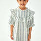 CERA UNA VOLTA WHITE/BLUE STRIPED RUFFLED DRESS