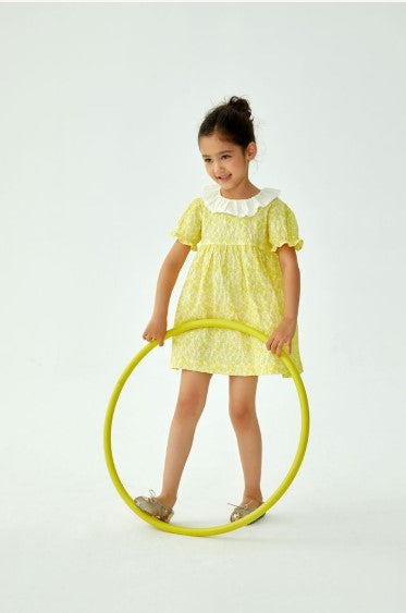 CERA UNA VOLTA YELLOW FLORAL RUFFLED COLLARED DRESS