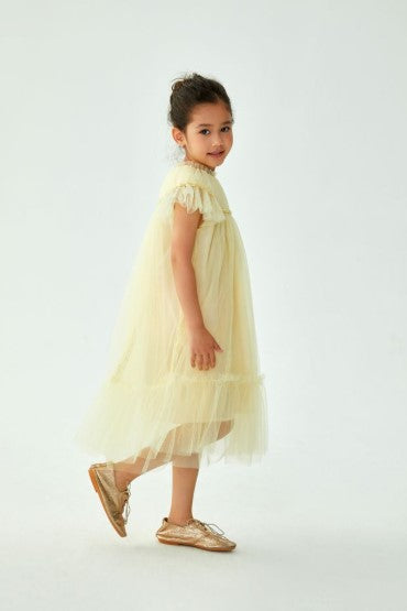 CERA UNA VOLTA PASTEL YELLOW TULLE RUFFLED DRESS
