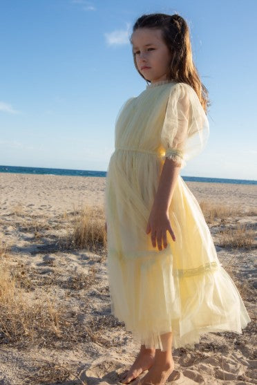 CERA UNA VOLTA PASTEL YELLOW TULLE WAISTED GOWN