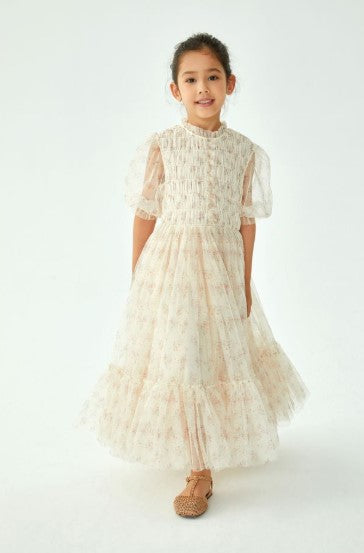 CERA UNA VOLTA CREAM FLORAL TULLE GATHERED GOWN