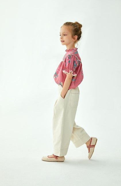 CERA UNA VOLTA DEEP PINK FLORAL LACE TRIM SHIRT