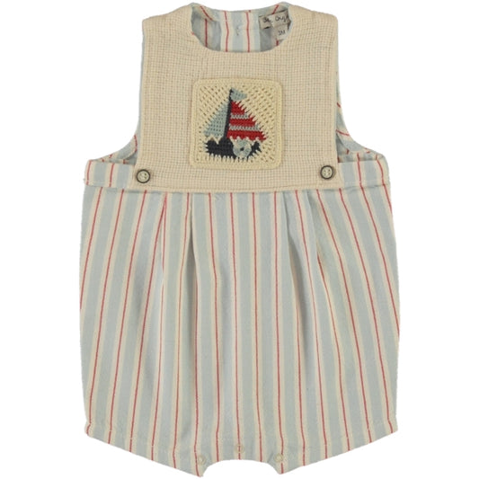 BEBE ORGANIC BLUE/RED STRIPED SAILBOAT ROMPER