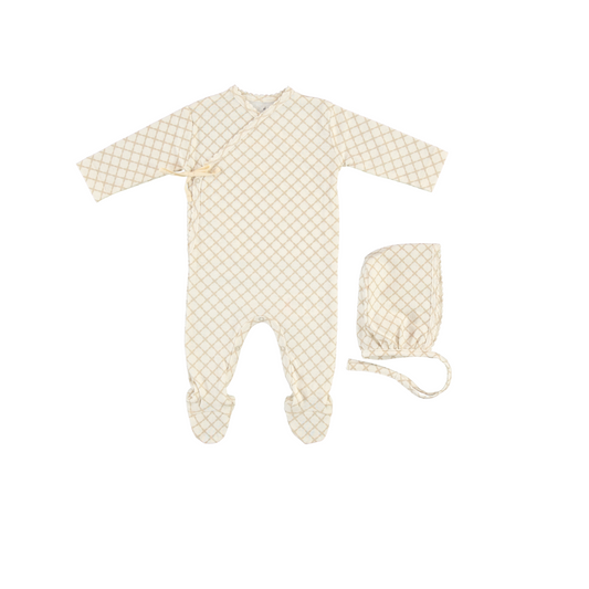 BEBE ORGANIC TAN GRID WRAP FOOTIE SET