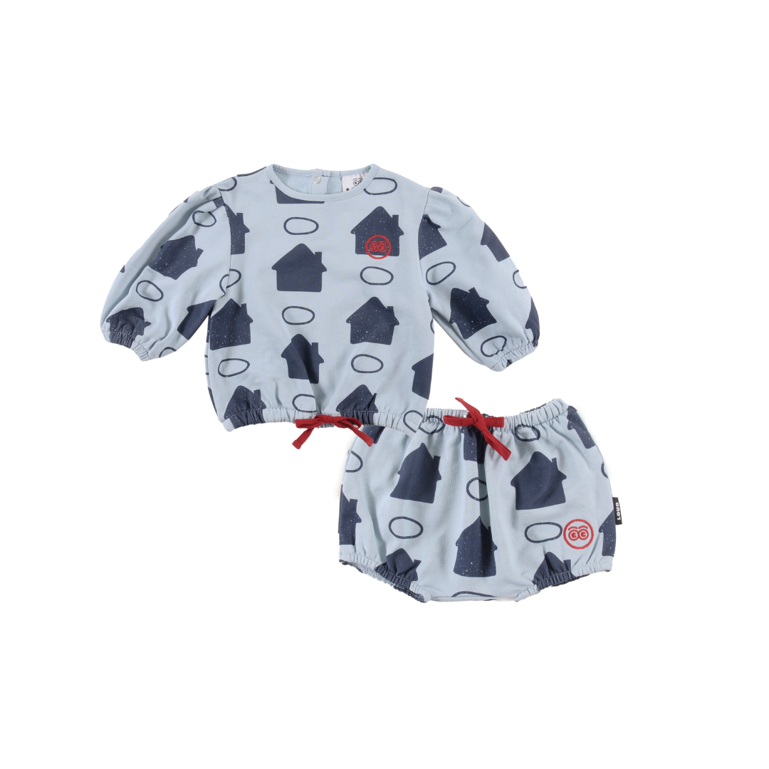 LOUD LIGHT BLUE HOUSE PRINT BLOOMER SET