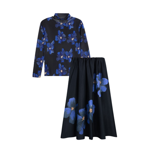 TUSTELLO NAVY WATERCOLOR FLOWER SET
